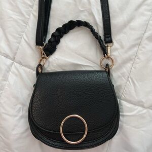 Pebble Faux Leather Crossbody Bag Braided Handle W/ Gold Circle Detail